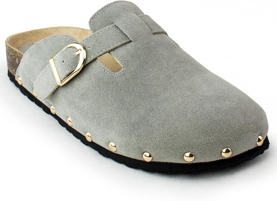 RF ROOM OF FASHION Women's Soft Faux Suede Studded Footbed Cork Clog Antislip Slippers Buckle Mul... | Amazon (US)