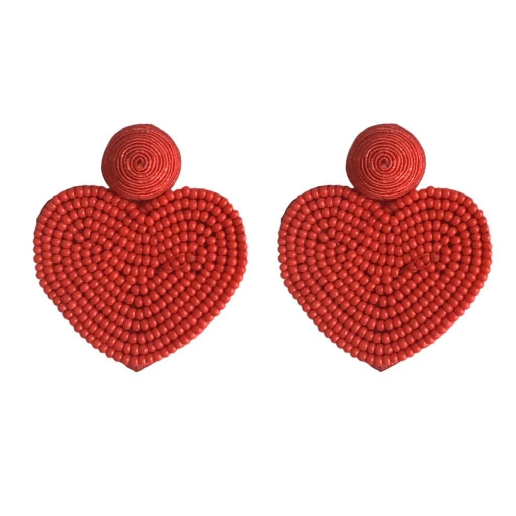 Red Beaded Heart Earrings | Teggy French