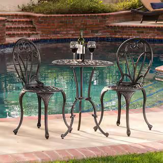 Noble House Thomas Dark Gold 3-Piece Aluminum Round Outdoor Bistro Set 2520 - The Home Depot | The Home Depot