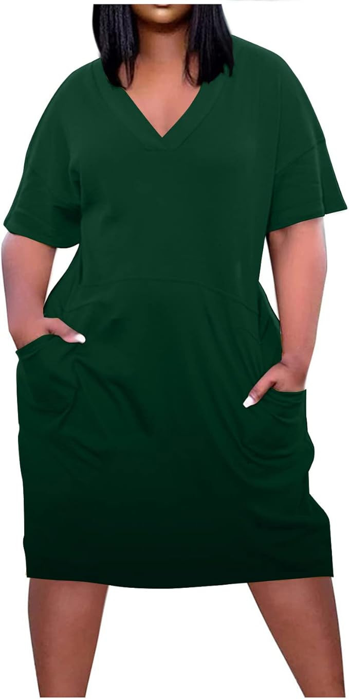 Hvyesh Women's Short Sleeve 2023 Plus Size Dresses Outfits V Neck Gradient Fashion Summer Holiday... | Amazon (US)