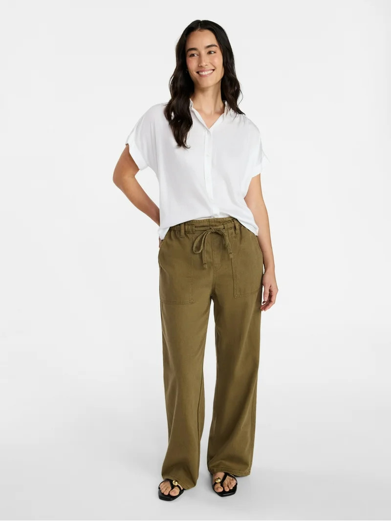 Time and Tru Women's Chambray Camp Shirt with Short Sleeves, Sizes XS-XXXL | Walmart (US)