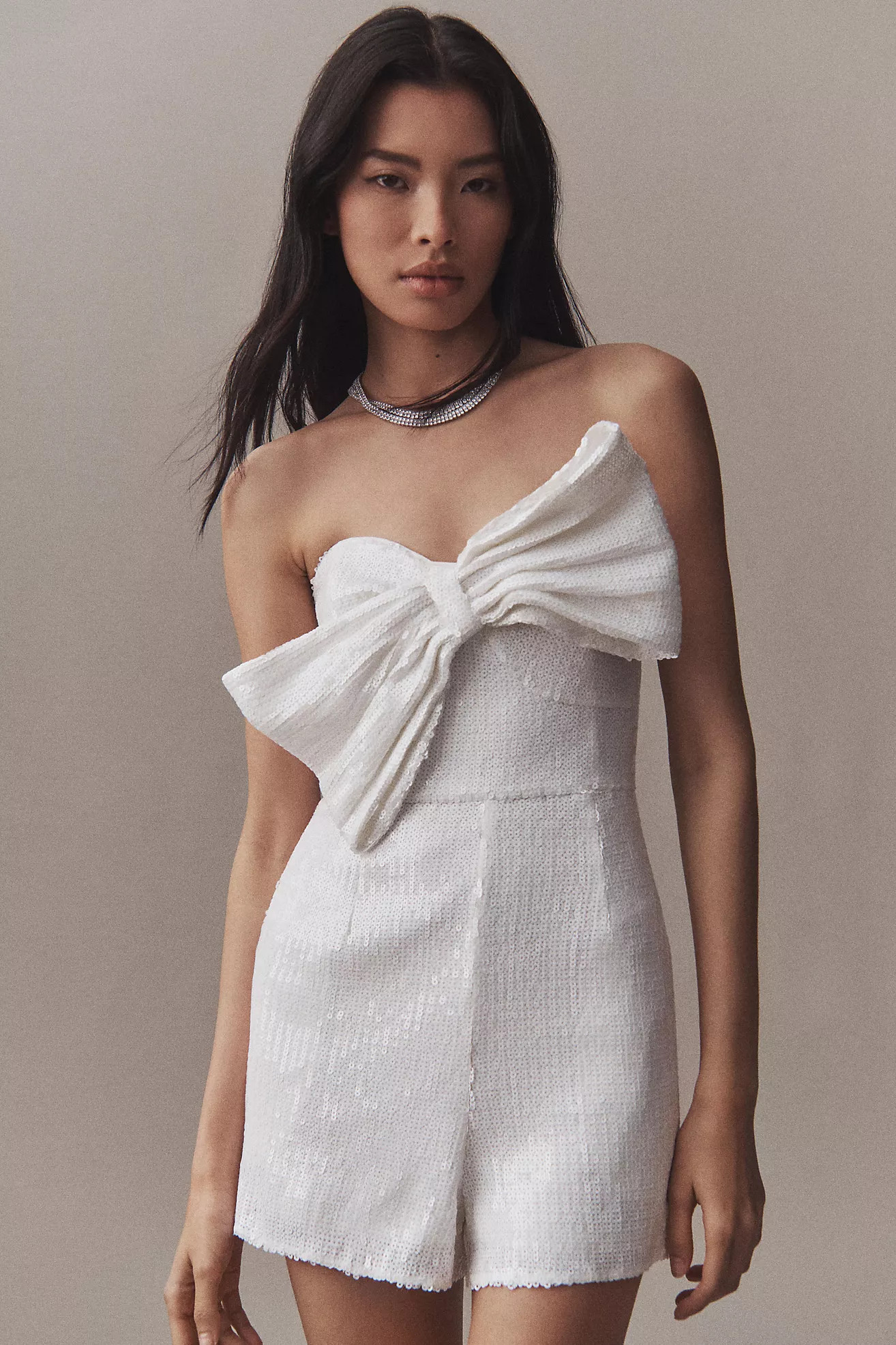 Hutch Lola Strapless Sequin Bow Romper | Anthropologie (US)