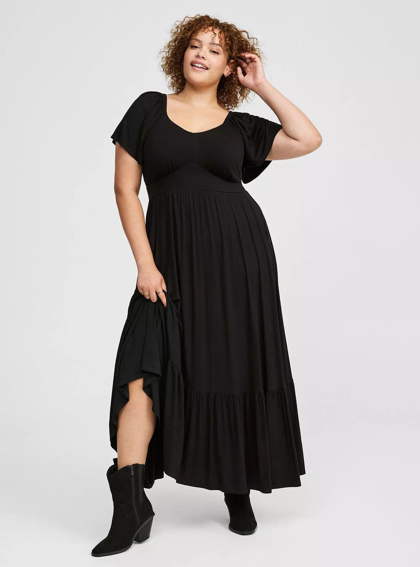 Maxi Jersey Flutter Sleeve Tiered Dress | Torrid (US & Canada)