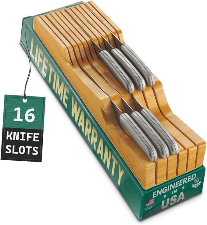 Bellemain 100% Pure Bamboo in Drawer Knife Block | 16 Knife Slots Knife Drawer Organizer | Store ... | Amazon (US)