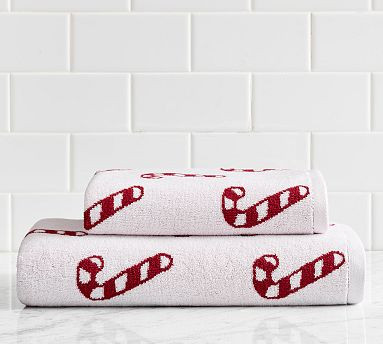 Candy Cane Jacquard Hand Towel | Pottery Barn (US)