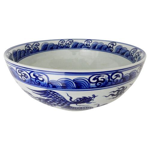 16" Dragon Bowl, Blue/White | One Kings Lane