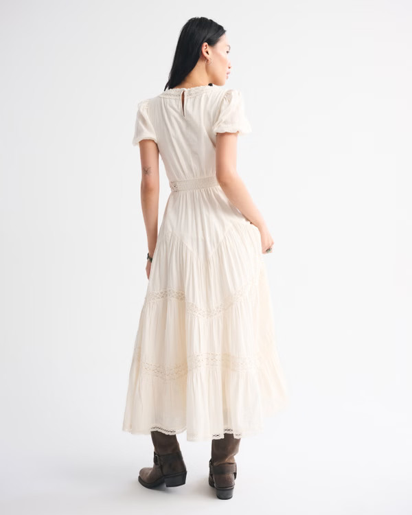 Women's Puff Sleeve Lace-Pieced Maxi Dress | Women's Abercrombie x Kemo Sabe | Abercrombie.com | Abercrombie & Fitch (US)