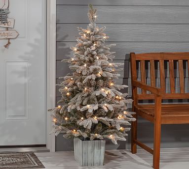 Faux Potted Natural Cut Lightly Flocked Tree | Pottery Barn (US)