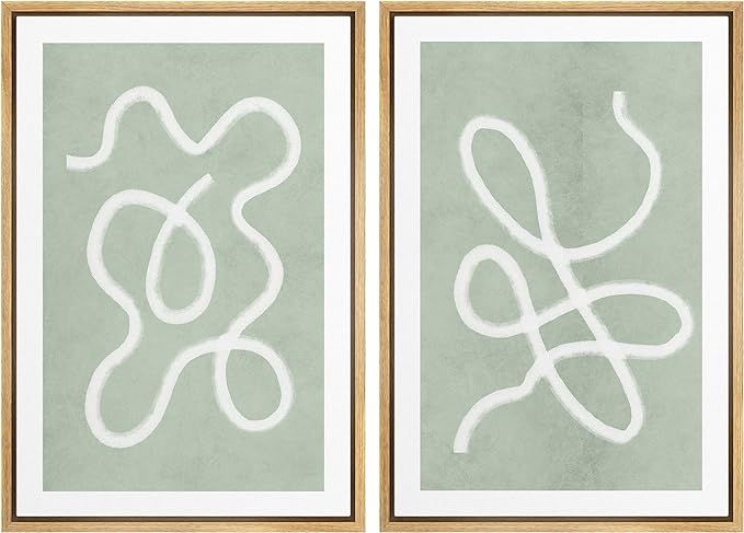 SIGNWIN Framed Wall Art Print Set White Line Over Contrasting Green Background Abstract Swirly Di... | Amazon (US)