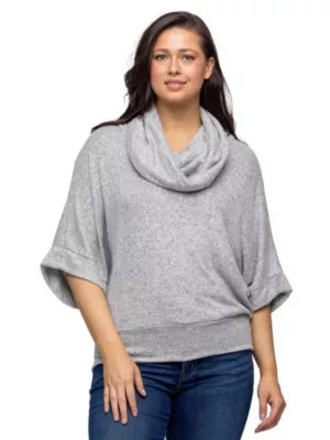 24seven Comfort Apparel Womens Cowl Neck Dolman Sleeve Sweater Top, Grey, Small | Belk