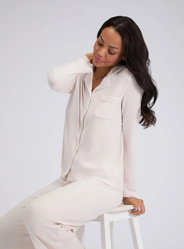 Ribbed modal pyjama top - Stone | Boux Avenue (UK)