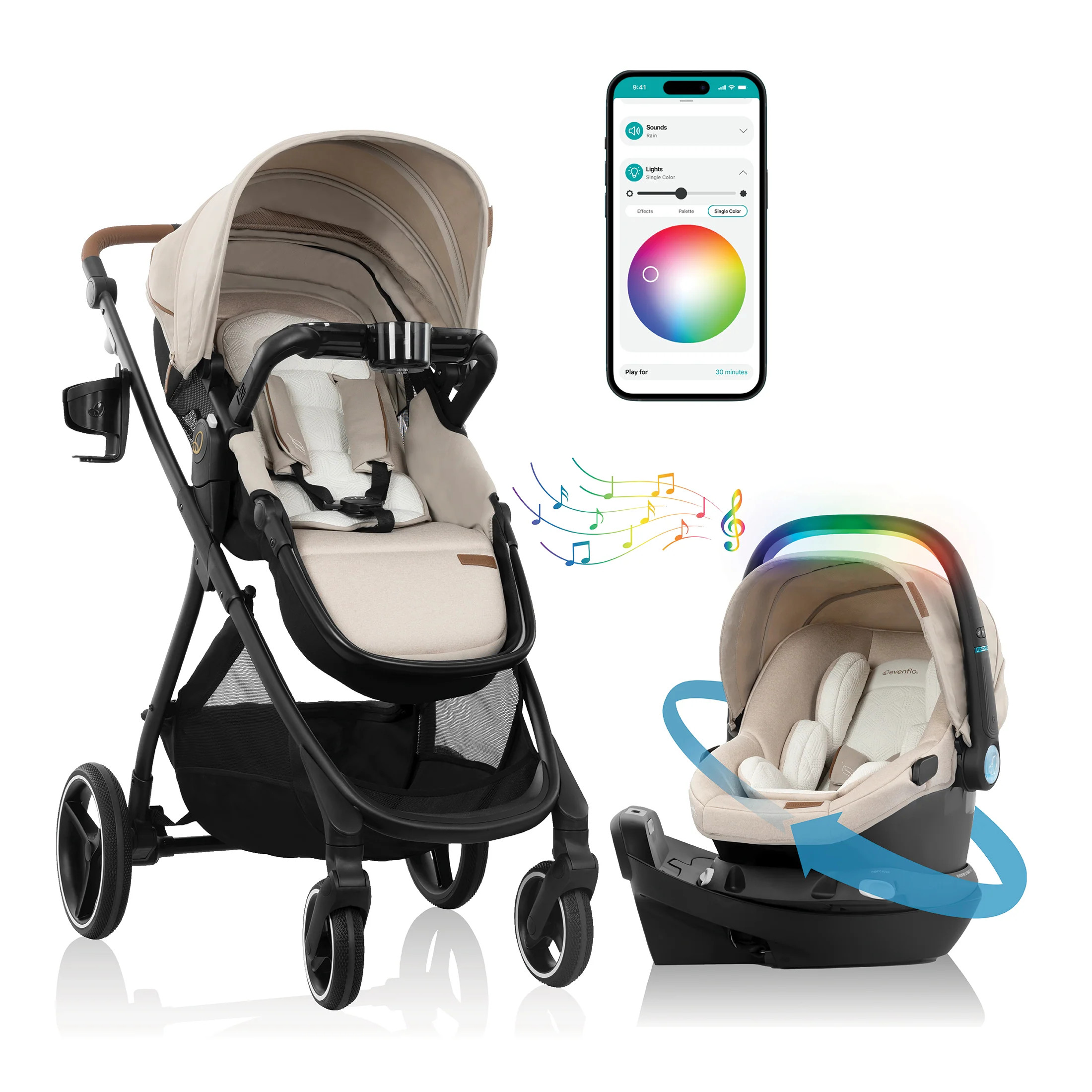 Shyft Intuiti+ Travel System featuring Revolve180 LiteMax NXT with SensorySoothe Green and Gentle... | Evenflo Company