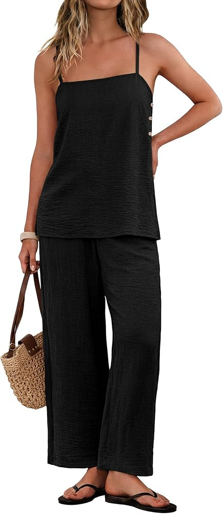 IWOLLENCE Women's 2 Piece Sets Spaghetti Strappy Tank Top and Long Pant with Pockets Lounge Match... | Amazon (US)