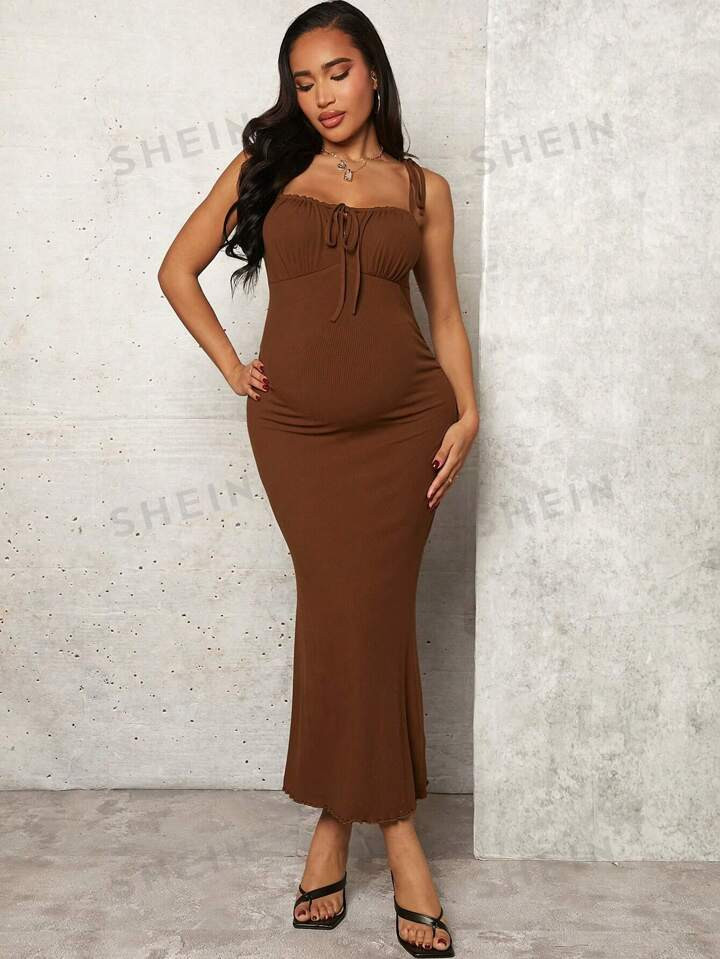 SHEIN Vestido De Maternidad De Tirantes Con Corbata Frontal | SHEIN USA | SHEIN
