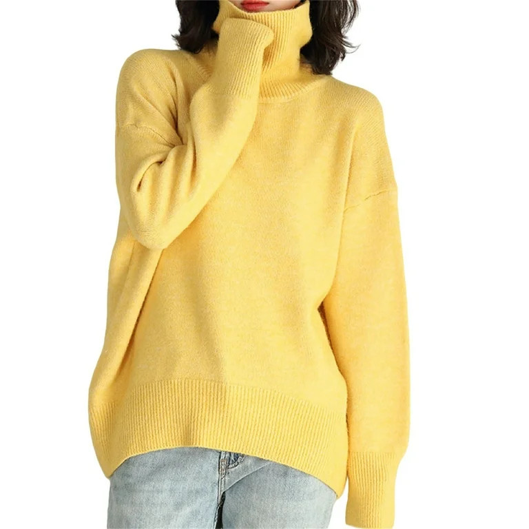 Sweaters For Women Chunky Knitted Turtleneck Drop Shoulder Trendy Basic Pullover Jumper Top L Wom... | Walmart (US)