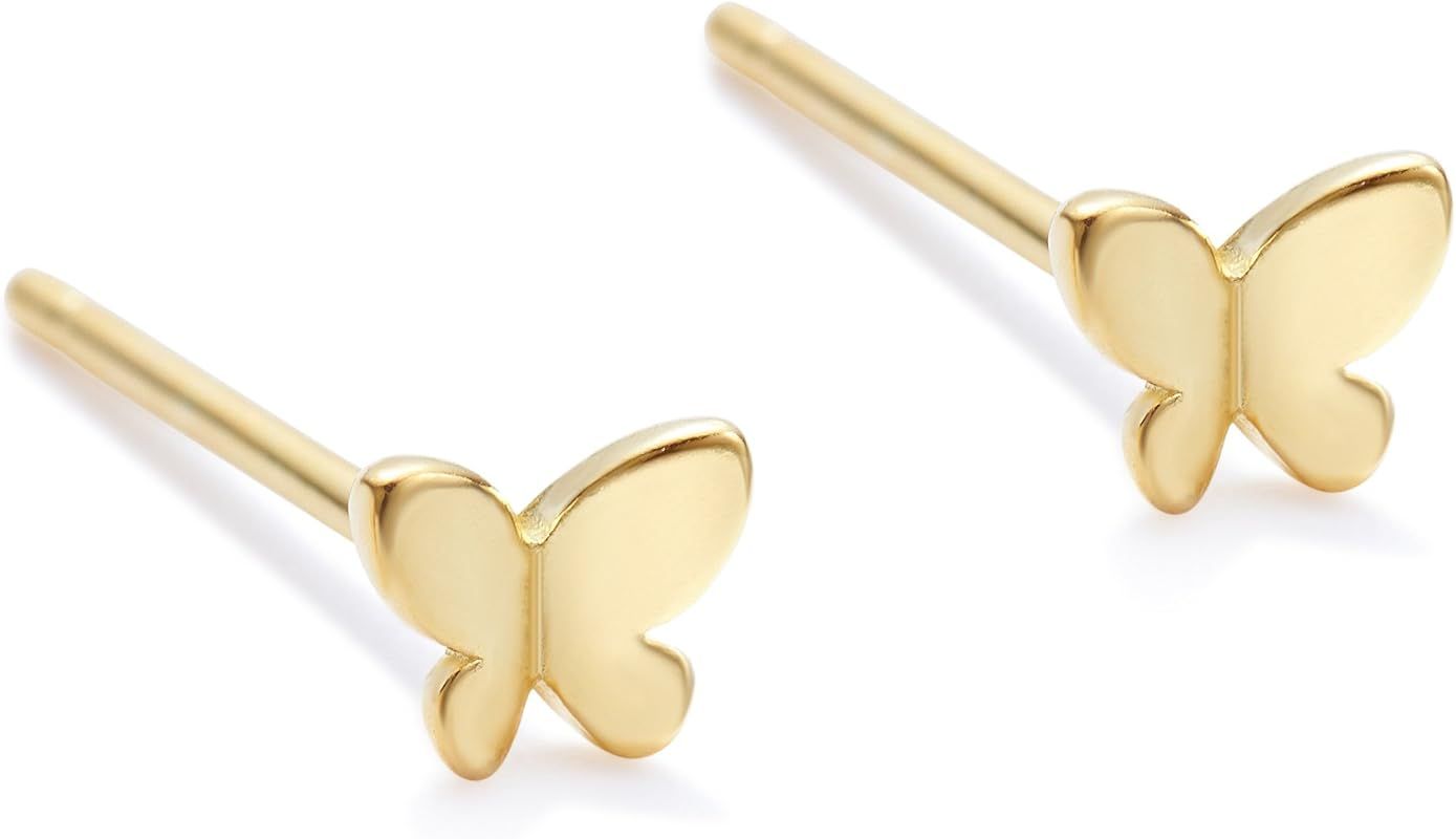 Butterfly Earrings Sterling Silver Tiny Butterfly Stud Earrings for Women Gold Minimalist Earrings D | Amazon (US)