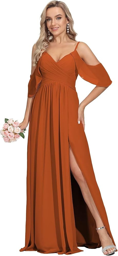 Alikey Spaghetti Strap Bridesmaid Dresses for Women with Slit Long Pleated Chiffon Formal Evening... | Amazon (US)