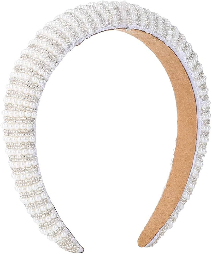 Pearl Headbands for Women Fashion White Head Band Design Bridal Elegant Wedding Headwear Wide Hai... | Amazon (US)