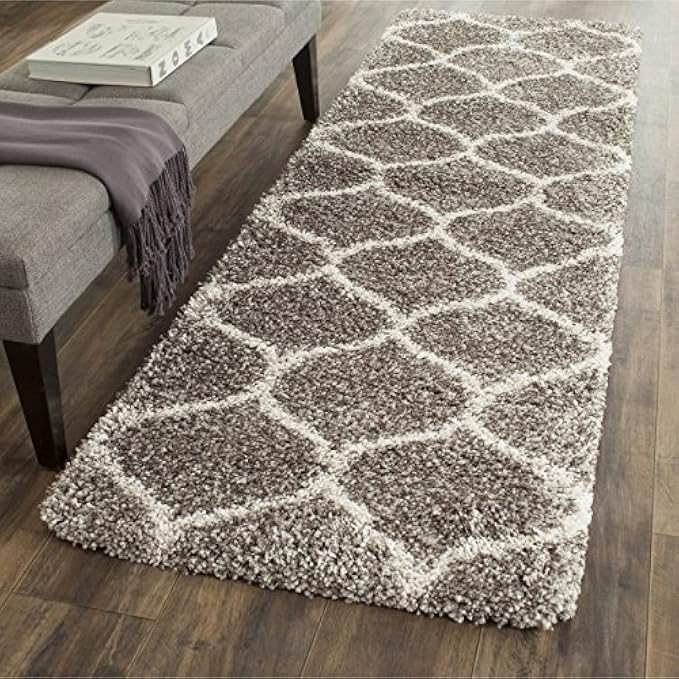 Safavieh Hudson Shag Collection SGH280B Moroccan Ogee Plush Runner, 2'3" x 10', Grey/Ivory | Amazon (US)
