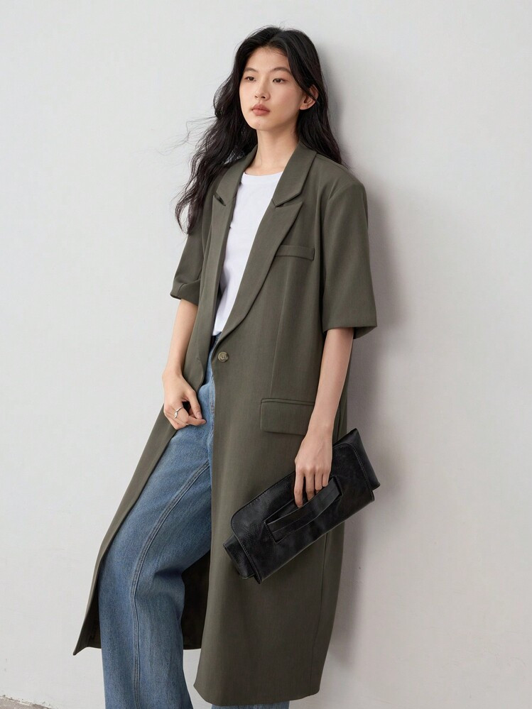 Dazy-Less Loose Minimalist Business Casual Long Blazer For Women Women Jacket,Fall Women Clothes | SHEIN