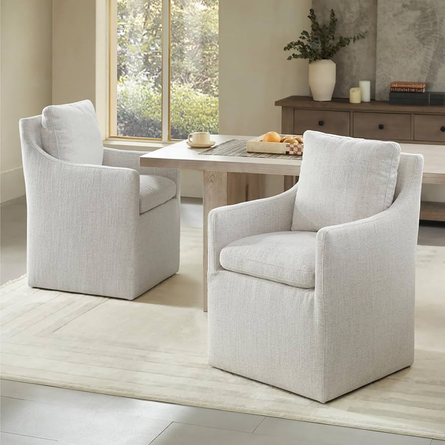KISLOT Upholstered Dining Chairs with Casters, No Assembly Modern Accent Armchair with Rollers fo... | Amazon (US)
