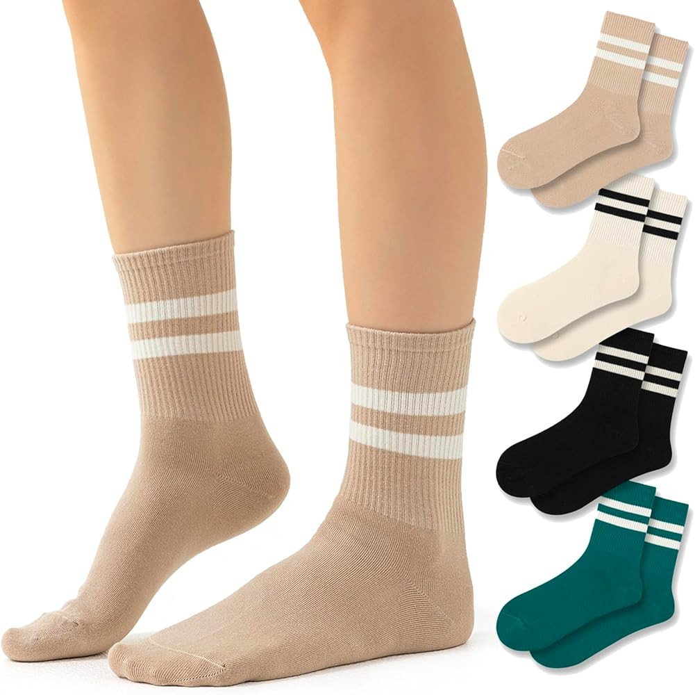 Fun Novelty Socks For Women Striped Retro Crew Socks Sporty Calf Socks Casual Cotton Socks Women | Amazon (US)