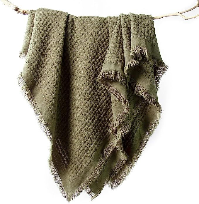 lifein Throw Blanket for Couch-Soft Boho Throw Blankets,Cozy Spring Knit Green Waffle Throw,Small... | Amazon (US)