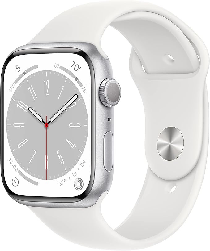 Apple Watch Series 8 [GPS 45mm] Smart Watch w/Silver Aluminum Case with White Sport Band - S/M. F... | Amazon (US)