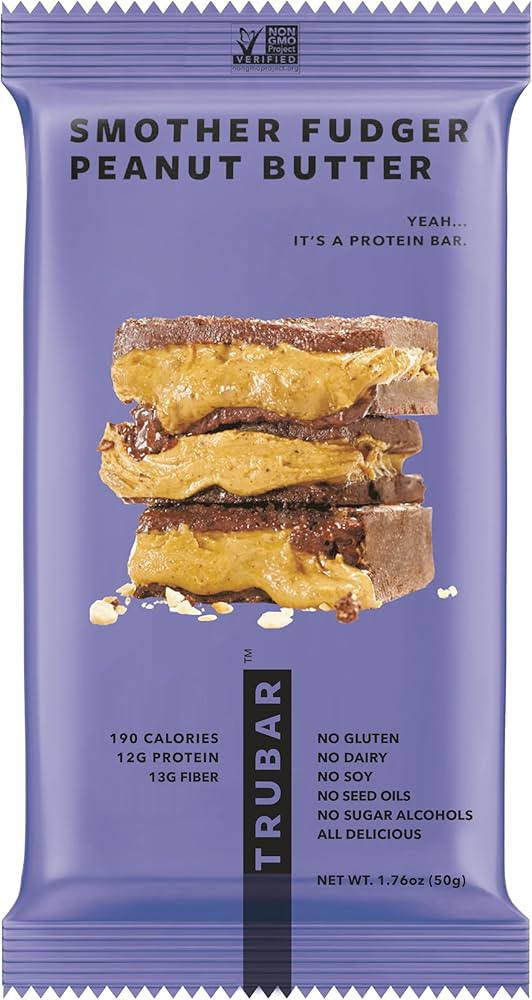 TRUBAR Vegan Protein Bar, Smother Fudger Peanut Butter, Gluten Free, Plant Based, High Fiber, Dai... | Amazon (US)
