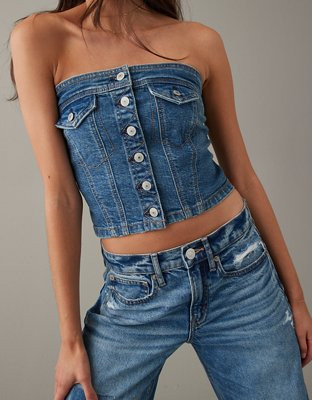AE Cropped Denim Tube Top | American Eagle Outfitters (US & CA)