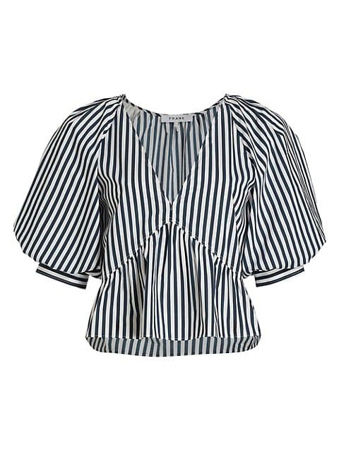 Cropped Striped Puff-Sleeve Top | Saks Fifth Avenue