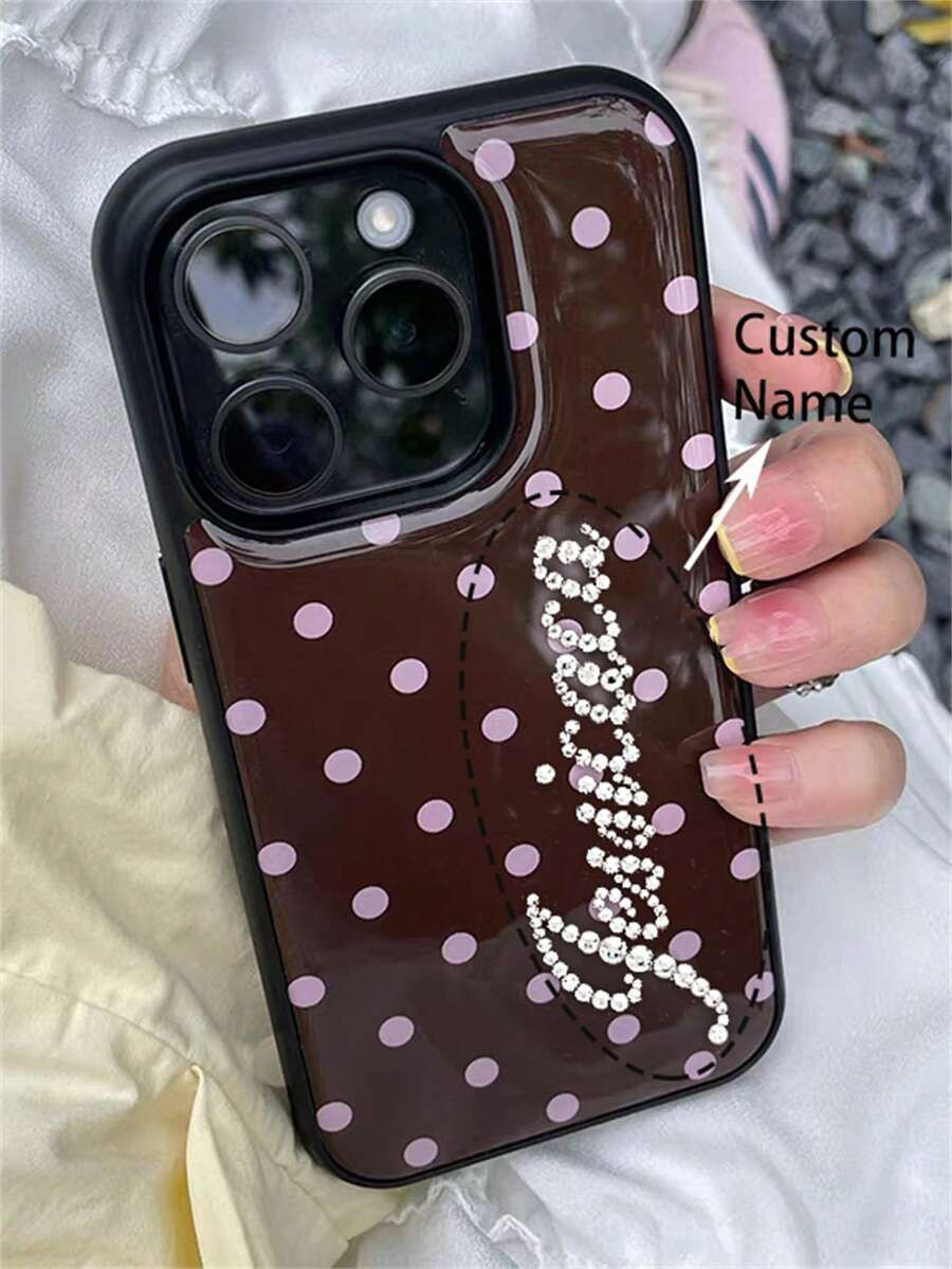 Customized Luxury Rhinestone Polka Dot Personalized Letter Name Phone Case, Compatible With 17 Pr... | SHEIN