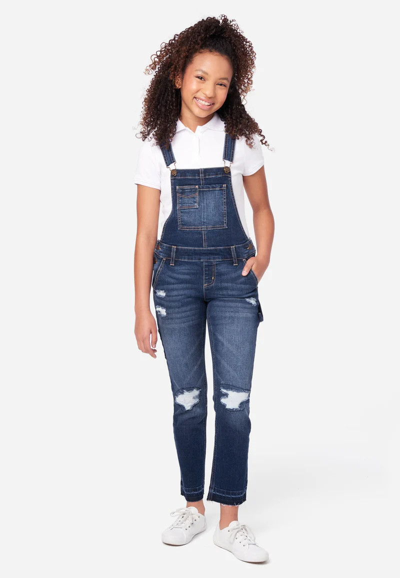 Dark Wash Distressed Jean Overalls | Justice