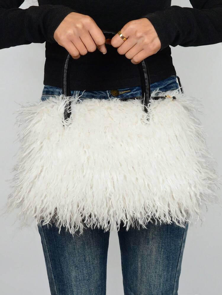 Furry Shoulder Bag For Women Fuzzy Faux Fur Large Tote Handbag Cute Soft Fluffy Purse Tote Bag For Women, Lightweight Puffy Tote Bag With Compartments Quilted Shoulder Bag Furry Purse Fluffy Tote Bags For Women Winter Faux Fur Bag Fuzzy Purses And Handbags | SHEIN