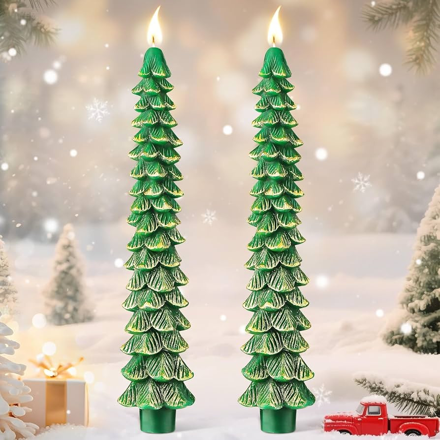 2 Pcs 10 Inch Christmas Tree Candles, Premium Natural Unscented Beeswax Christmas Tree Shaped Tap... | Amazon (US)