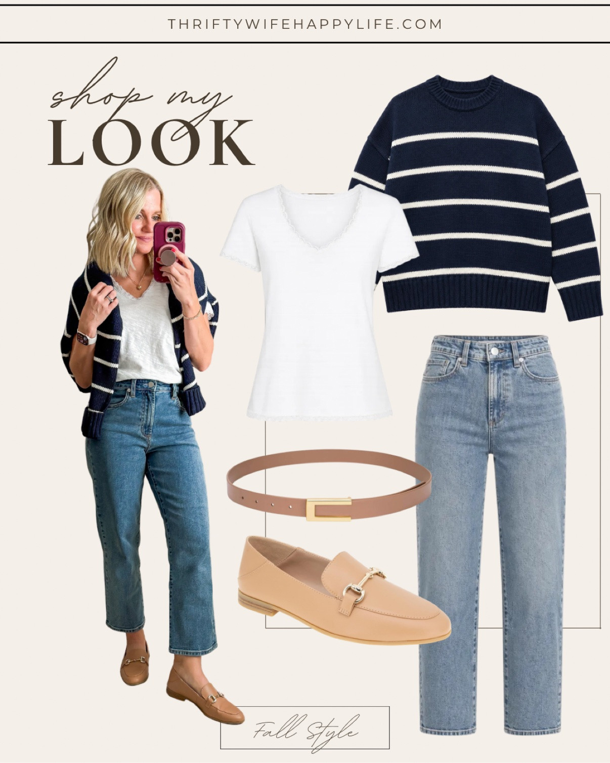 Shop my fall look: striped sweater, white tee, straight-leg jeans, and loafers 🍂 #LTKOver40 #LTKPetite #LTKSeasonal
Jeans- 0 (code: DJXKATIE20 for 20% off at @dearjohndenim)
Top- xs
Sweater-small