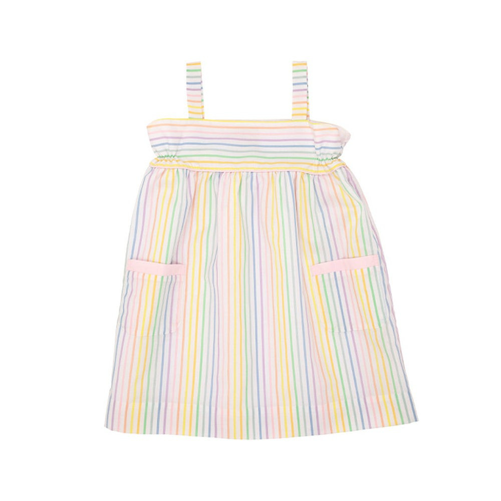 Millie Day Dress - Rainbow Roller Skate Stripe with Palm Beach Pink | The Beaufort Bonnet Company