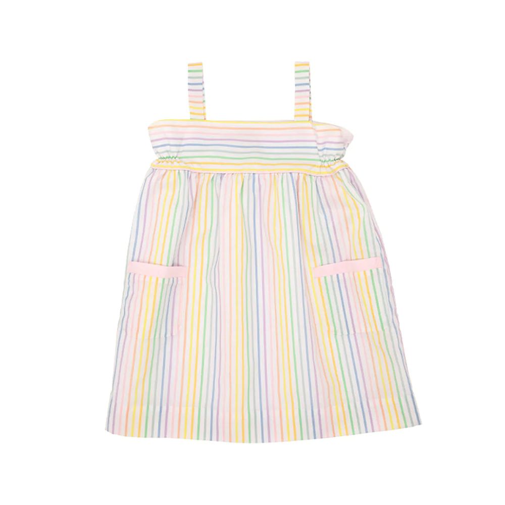 Millie Day Dress - Rainbow Roller Skate Stripe with Palm Beach Pink | The Beaufort Bonnet Company