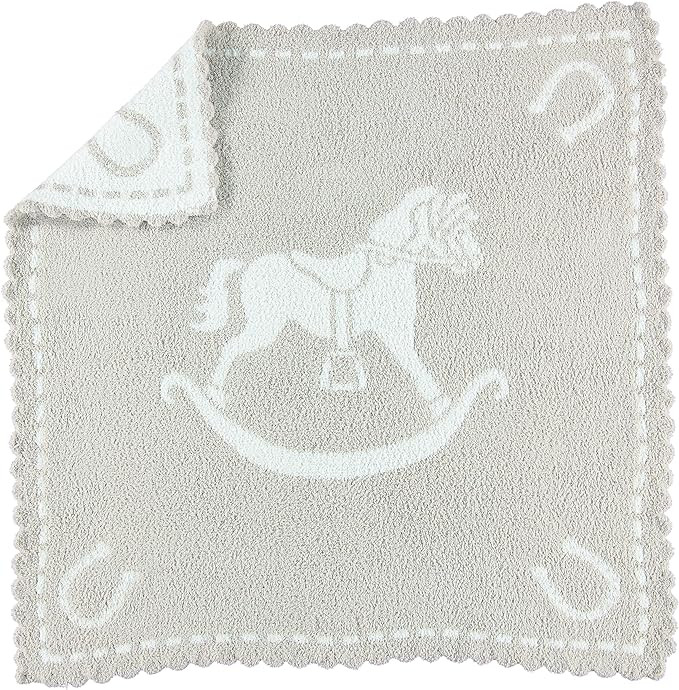 Barefoot Dreams CozyChic Scalloped Baby Receiving Blanket - Stone & Rocking Horse,Stone & White,3... | Amazon (US)