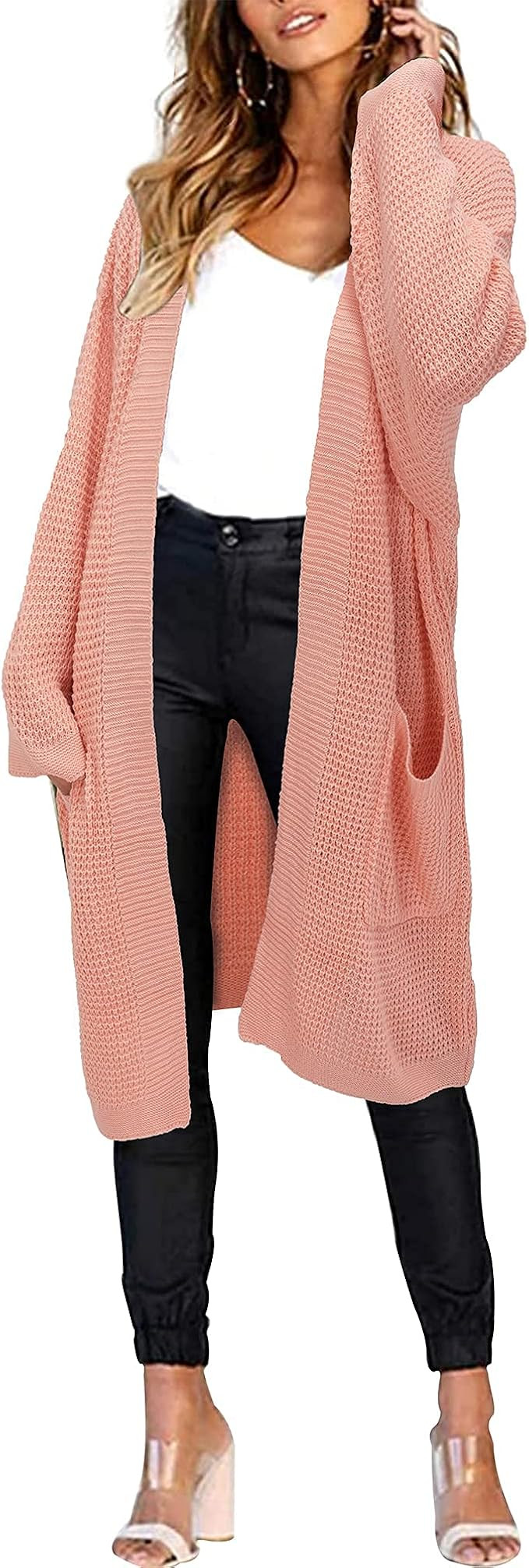 KILIG Womens Open Front Long Sleeve Cardigans Sweaters Long Sleeve Casual Coat with Pockets | Amazon (US)