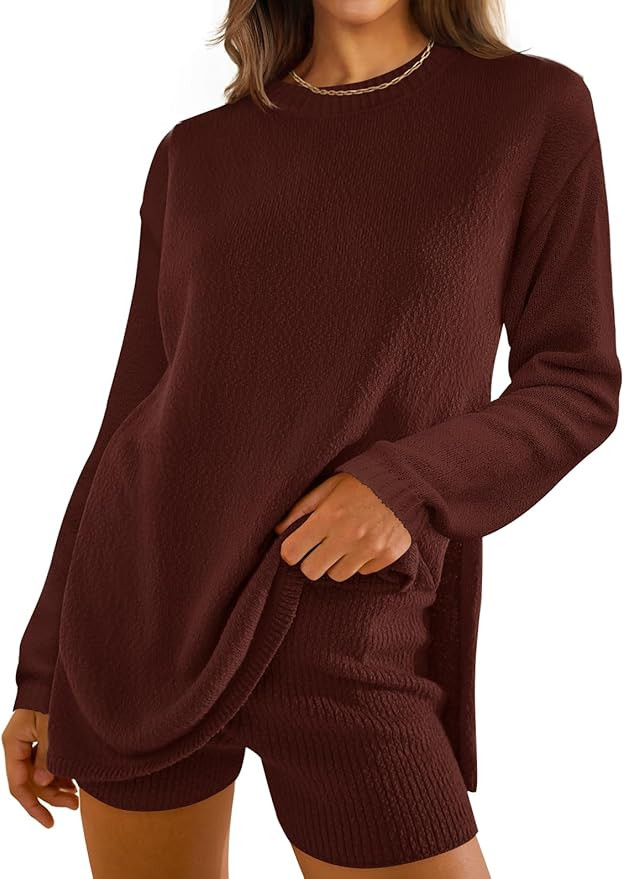 ZESICA Women's Two Piece Sweater Lounge Sets 2024 Fall Casual Knit Trendy Tunic and Shorts Outfit... | Amazon (US)