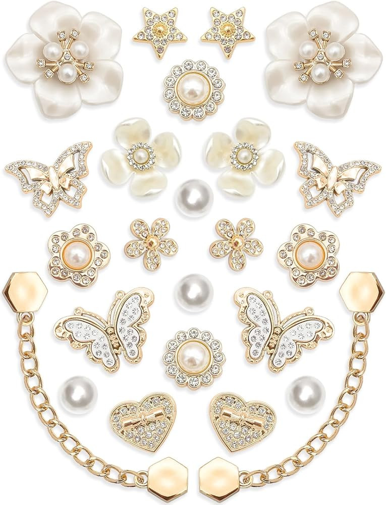 24pcs Bling Decoration Charms with Pearls, Resin Butterflies, Flowers, Rhinestones & Chains DIY A... | Amazon (US)