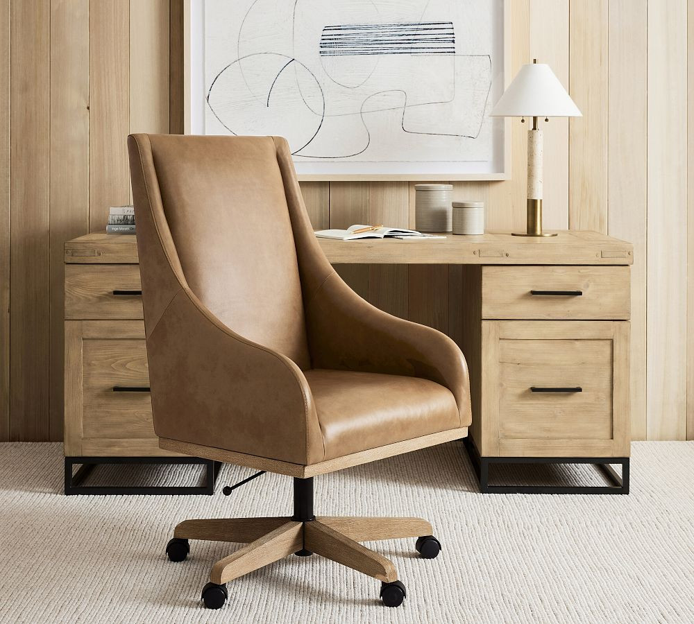 York Leather Swivel Desk Chair | Pottery Barn (US)