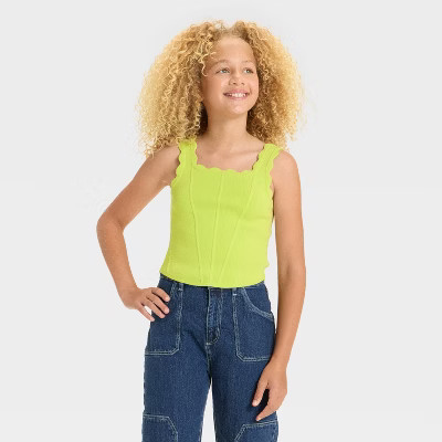 Girls' Scallop Trim Sweater Tank Top - art class™ Lime Green XL | Target