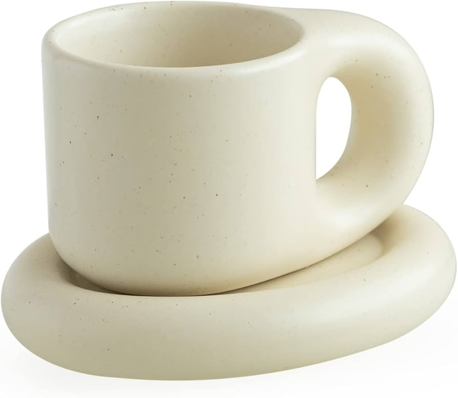 WENSHUO Chubby Funny Coffee Mug, Novelty Cute Cup and Saucer, Matte Crème, 9 oz (Matte Crème) | Amazon (US)