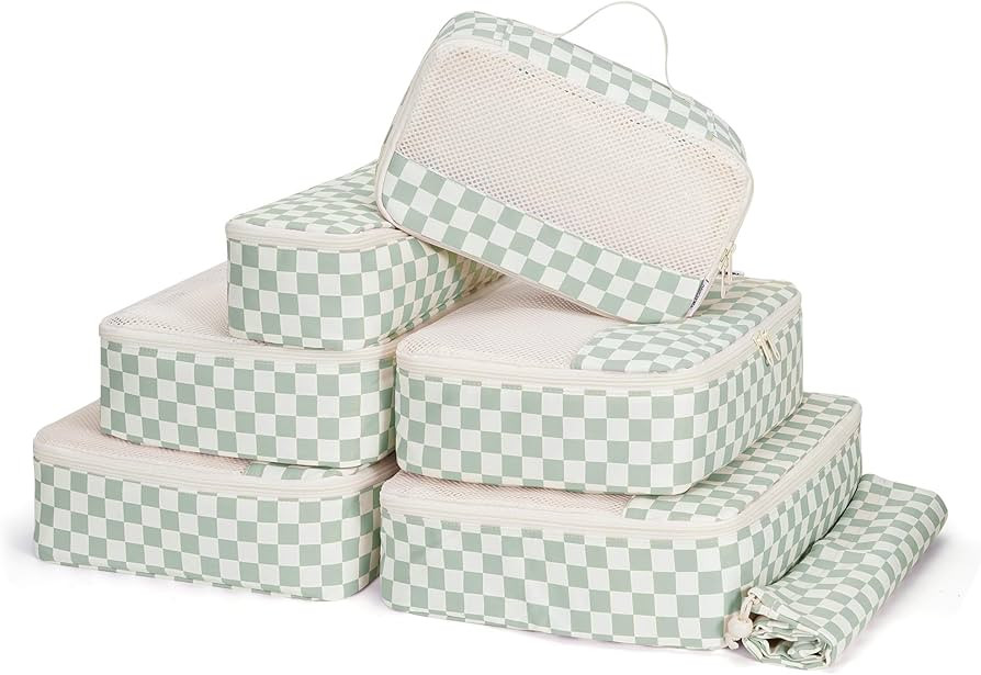 Narwey 7 Set Checkered Packing Cubes for Travel Kids Women, Durable Packing Organizer Bags for Ca... | Amazon (US)