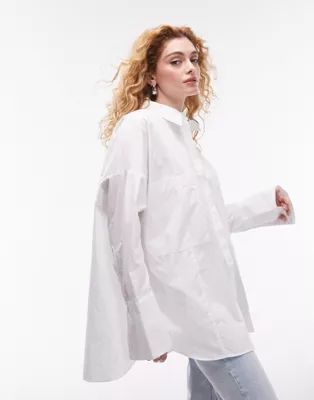 Topshop oversized deep cuff double pocket shirt in white | ASOS (Global)