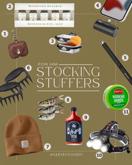 Stocking stuffers for him! 

Tags: Leather customizable iPod case. Bourbon bitters. Woodford reserve. Sauce holders. Car condiment holder. Portable phone charger. Electric lighter. Rechargeable lighter. BBQ shredder. Grill accessories. Carhart beanie. Trout bait. Fishing gear. Fishing bait. Hot sauce. Dry hands. Working hands. Blue collar gifts  Rechargeable headlamp. Outdoorsy gifts for him. Gift ideas for him. Gift guide. Stocking gift ideas. Christmas stocking. Christmas gifts. Small luxuries. RV life. Camper gifts  

#LTKCyberweek #LTKGiftGuide #LTKHoliday