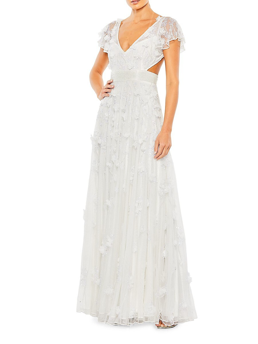 Mac Duggal Women's Cut-Out Embellished Gown - White - Size 12 | Saks Fifth Avenue OFF 5TH