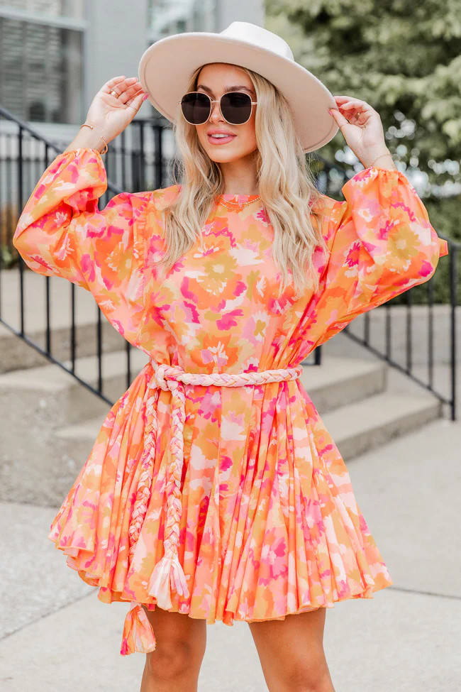 Back and Forth Orange Multi Printed Dress With Rope Belt FINAL SALE | Pink Lily